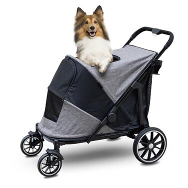 Візок для собак Quolliter: складаний, до 50 кг, для великих собак та котів, сірий, 100 x 48 x 96 см