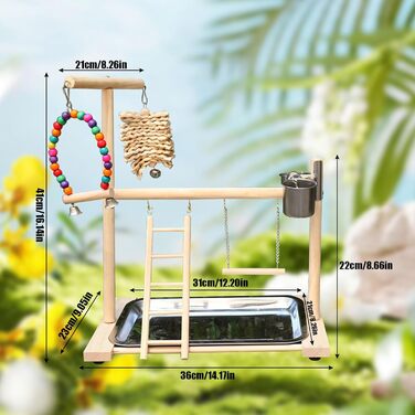 Ігровий комплекс Vogel Spielplatz для хвилястих попугаїв, з нержавіючою чашкою-годівницею, драбиною та підсідалом