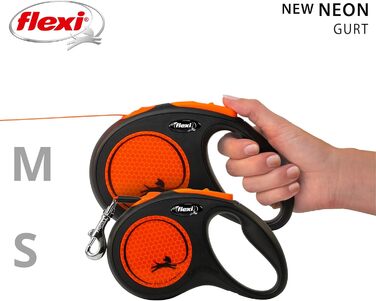 Висувна обплітальна повідка для собак FLEXI New Comfort, 5 м, розмір M, рожева (чорний/неоновий помаранчевий)