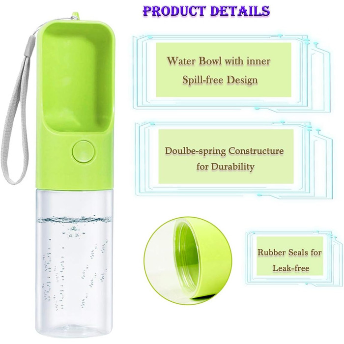 Фляга для собак MICHETT True Love Sofunii, 425 мл, зелена: витривала, BPA-free, для прогулянок