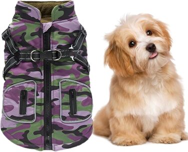 Зимовий теплий одяг для собак: водонепроникний теплий жилет з інтегрованим шлейкою | Для маленьких, середніх собак | Колір: фіолетовий