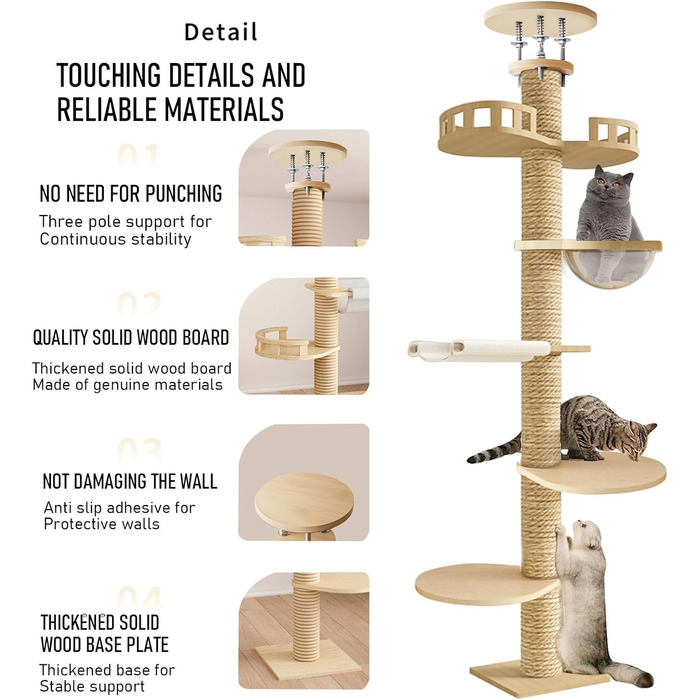 Кігтеточка для котів Katzenbaum висотою 3 м, 6 рівнів, з оглядовим майданчиком та гніздом, для великих котів, активний комплекс для дому та саду