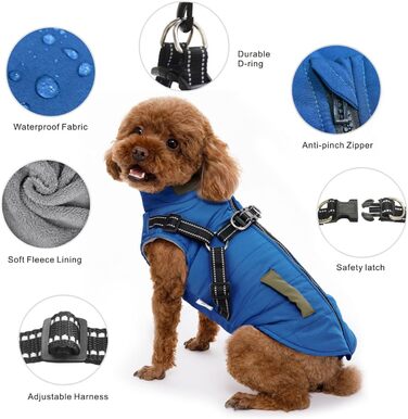 Зимова куртка для собак, вантажний дизайн, світловідбиваюча, водонепроникна жилетка для цуценят та собак середніх розмірів (M, Темно-синій)