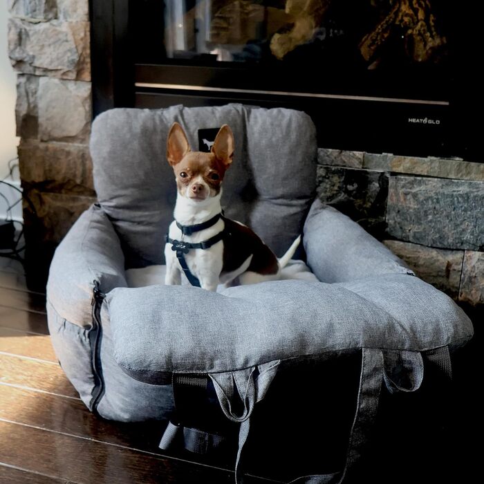 Автокрісло для собак JACKO & CO V2 Premium – підходить для малих та середніх тварин до 18 кг, з підстібкою та поворотком, сіре