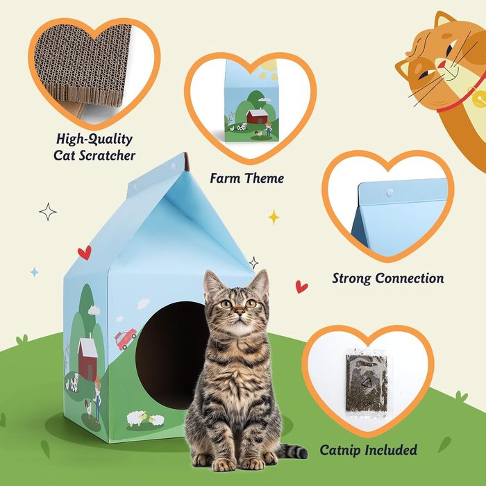 Nobleza Будинок для котів з картону з когтеточками та котячою м'ятою, простий у збиранні, когтеточки для котів, печеринка для котів, для закритих приміщень (2 шт.)
