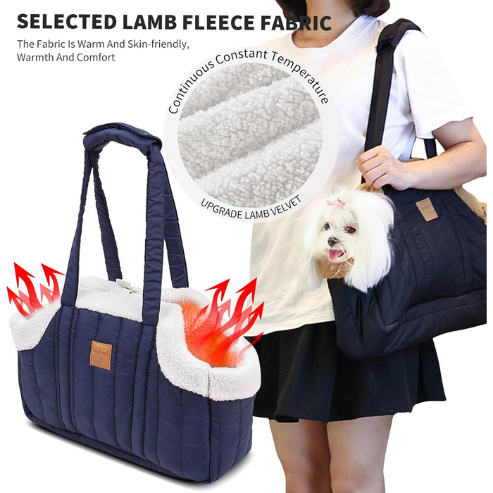 PETCUTE Сумка-переноска для собак та котів, складна, тепла, з гачком безпеки, для маленьких собак, кошенят (Темно-синій)