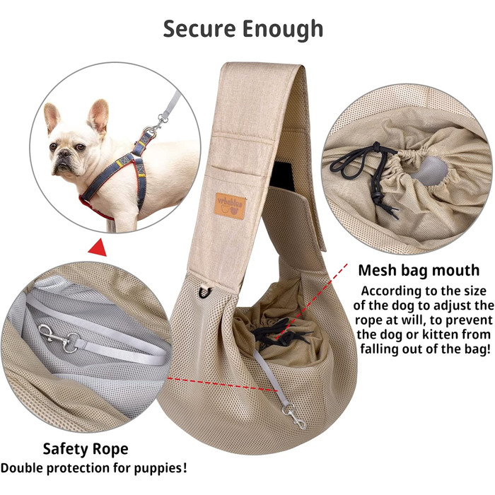 Сумка-переноска для собак з дихаючої сітки, регульований ремінь, сумка з кишенею, переноска для собак для подорожей на відкритому повітрі (Бежевий-L)