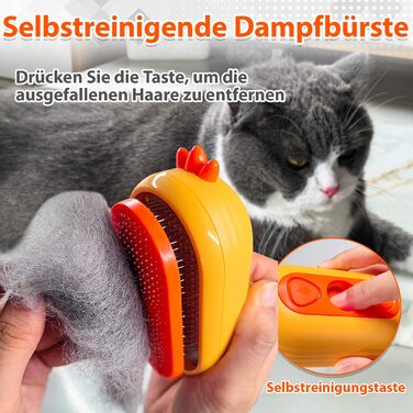 Парфумерна щітка для котів з розпилювачем, 4-в-1: видалення шерсті, масаж, розпилення, самоочищення, водонепроникна (IPX7), білий колір з жовтим руків'ям