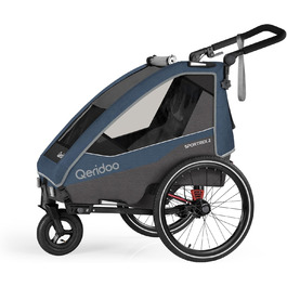 Qeridoo Sportrex 2 Limited Edition Jeans Blue: Дитячий велопричіп для 2 дітей, 360° обертове колесо, захист голови