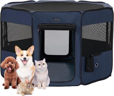 Складаний вольєр Petsfit для цуценят, котів і кроликів, з блискавками, знімний верх і низ, L, темно-синій і чорний