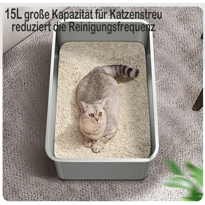 Великий напівзакритий лоток для котів з нержавіючої сталі Accmuzzy XXL з високим бортиком і совком, захист від розбризкування, для великих котів