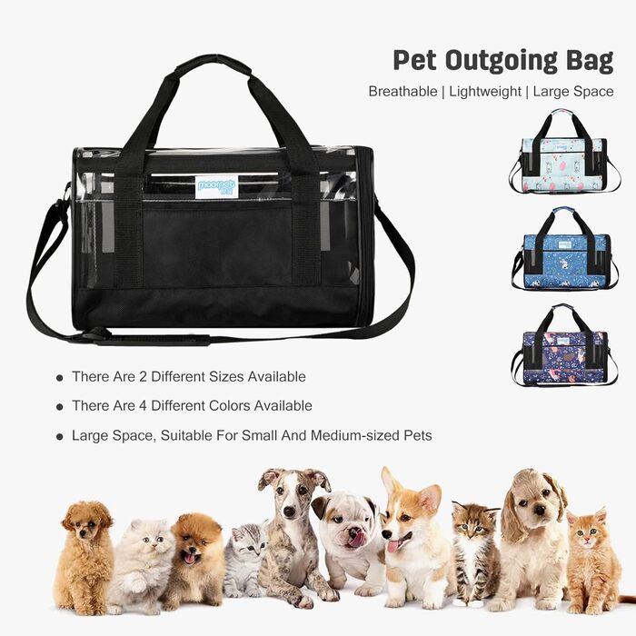PETCUTE Транспортна сумка для котів та собак, складана, з плечовим ременем, схвалена авіакомпаніями, дихаюча, знімний мат, синій (M, Чорний)