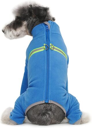 Тепла флісова куртка для собак, зимовий одяг для цуценят, тепла куртка з капюшоном, теплий комбінезон для собак, з кільцем D, для холодної погоди, для собак маленьких та середніх порід, розмір XXL (блакитний) 2XL - довжина спини 40 см, блакитний