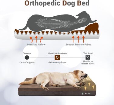 Велике ортопедичне ліжко для собак з гелевою піною та водонепроникним чохлом (89x56x20 см, коричневе)