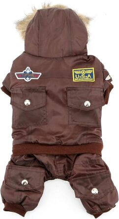 Комбінезон для собак Zunea, теплий, водонепроникний, з капюшоном, для чихуахуа, йоркширського тер'єра, котів та інших маленьких собак, коричневий, L