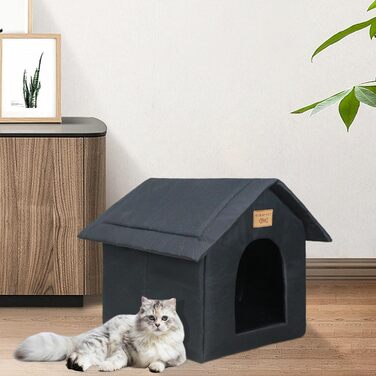 Vinnypet Будиночок для котів і собак вуличний, утеплений, водонепроникний, зимовий, з матрацом, миючийся, для безпритульних тварин, 40x35x40 см, чорний