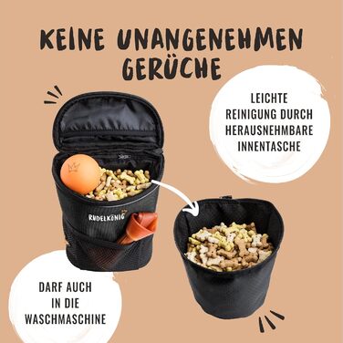 Сумка для ласощів для собак Rudelkönig - Практична сумка для прогулянок з собакою для дресирування - Фуршетний мішечок для собак з дозатором пакетів для вигулу (Basic, Чорний)