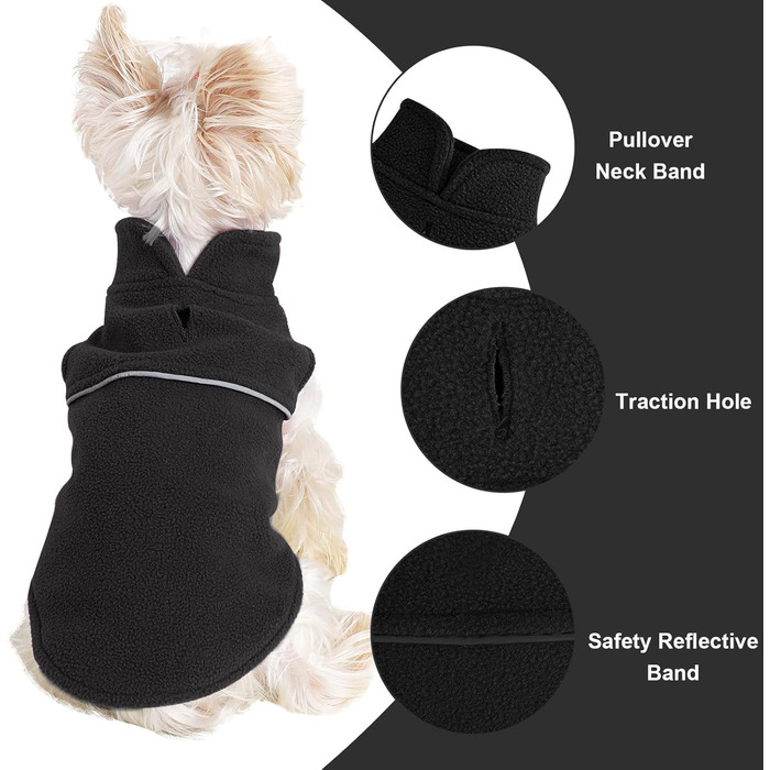 Тепла флісова жилетка для собак, чорна, розмір XXS - ідеально для маленьких цуценят та собак