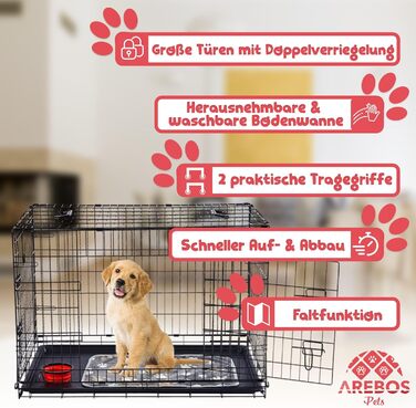 Клітка для собак Arebos | Транспортна переноска для собак, складна | Клітка для собак, чорна, 107 x 71 x 77,5 см