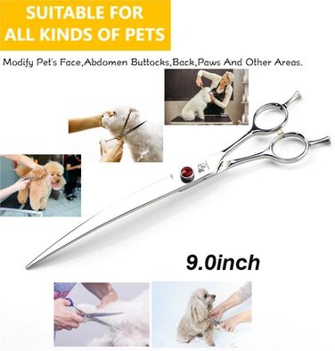 Професійна вигнута ножиця для грумінгу собак 9.0 дюймів - ножиці для собак та котів з ергономічною ручкою, з нержавіючої сталі 440C