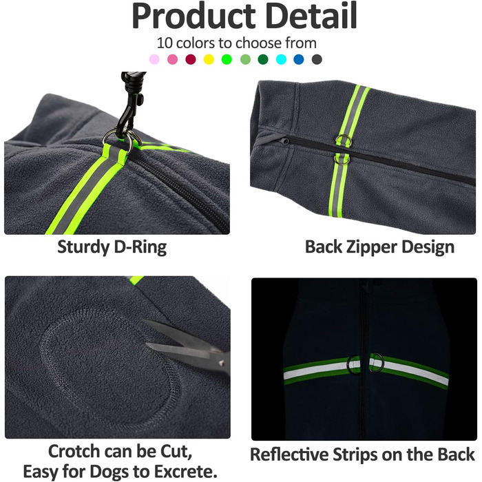 Зимовий одяг для маленьких собак, теплий флісовий комбінезон з відбиваючими елементами, теплий одяг для цуценят, піжама-костюм (темно-сірий, M)