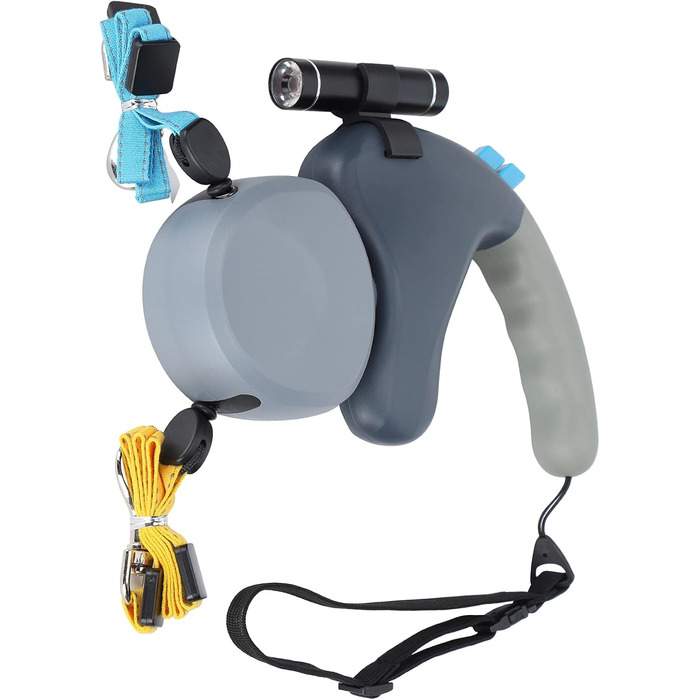 Подвійна собача повідка, висувна повідка з LED-підсвічуванням для двох собак, з фіксатором, регульована, 9,8 футів, 360° без перекручування (сіра)