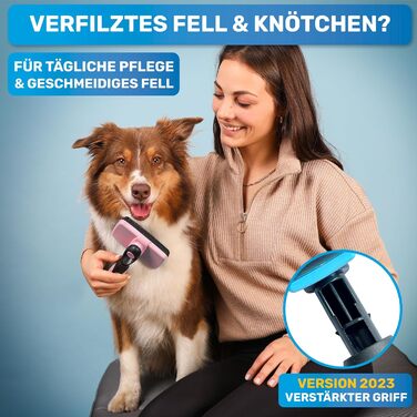 Щітка для собак та котів BluePet для довгої шерсті - видаляє підшерсток, ковтуни та вузли. Версія 2.0 з кнопкою для очищення. Для щоденного використання (Блакитна) (Рожева)