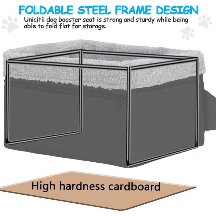 Автокрісло для собак - підвищене автокрісло для маленьких собак, цуценят. Чорно-сірий колір, вантажопідйомність до 20lbs