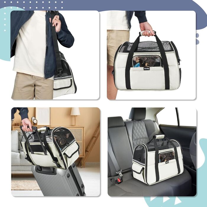 Транспортна сумка для котів та собак, дихаюча та складна, з регульованим плечовим ременем, знімний плюшевий матрац (Бежева, M)