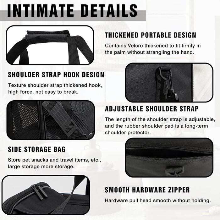 Транспортна сумка для кота та собаки, складана переноска для тварин, переноска для маленьких собак та котів, переноска для собак з регульованим плечовим ременем, переноска для кота в авто, літак та поїзд (чорний, M)