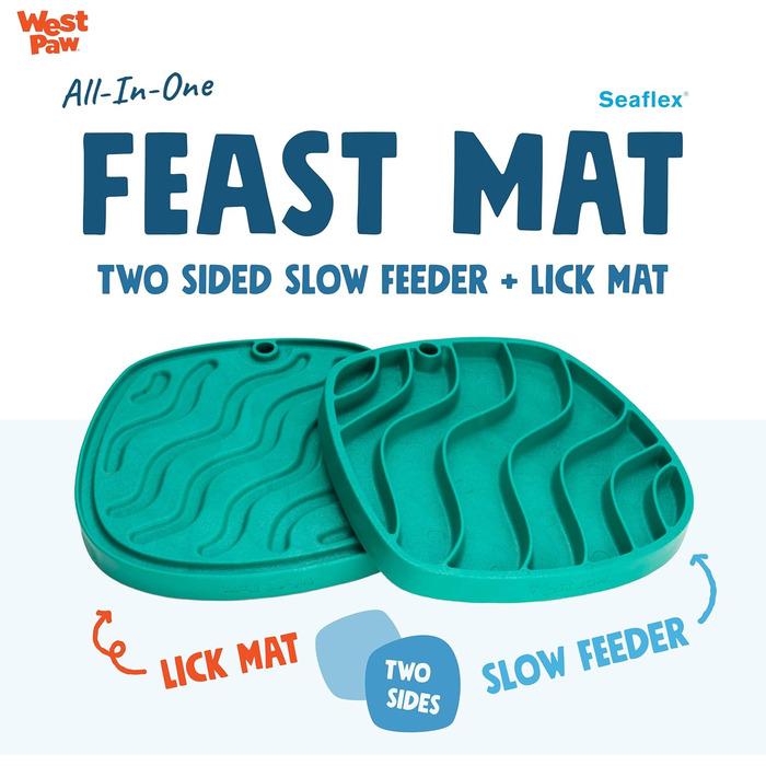 Килимок для годування West Paw Seaflex Waves Feast Mat - для собак, повільне годування, лижучий килимок, сприяє пошуку їжі, залучає вибагливих їдців, легкий у чищенні, з водоростями