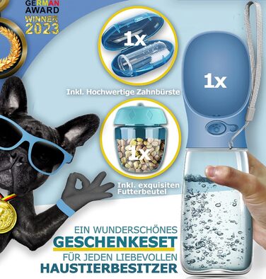 Набір з 2 шт. для собак: велика складана пляшка для води 550 мл + щітка для зубів | Без витоку | Преміум якість