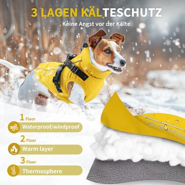 Теплий зимовий одяг для собак: жовтий пуловер/манта XL для маленьких собак, з відбиваючими елементами та дзвінком