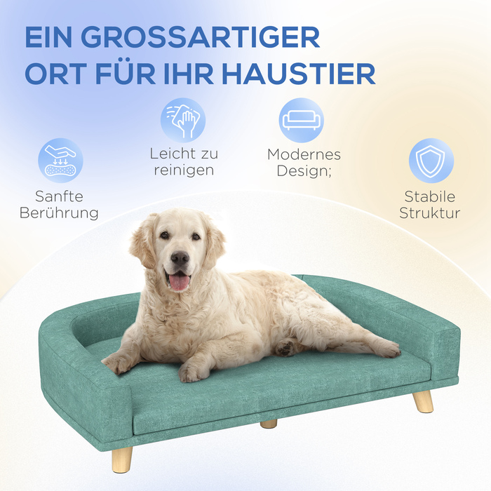 PawHut Dog Sofa Зручний диван для домашніх тварин з подушкою для великих собак, піднята конструкція з дерев'яними ніжками, зелений 98x67x25см