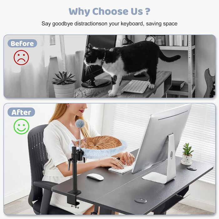 Крісло-гамак для кота Odoland - 360° обертання, регулювання висоти, м'яка лежанка для офісу, 2 знімні чохли, сірий колір