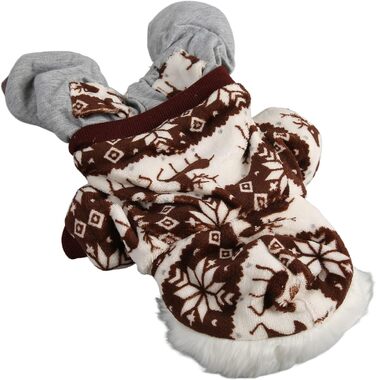 Зимовий теплий костюм для собак з капюшоном, м'який, з візерунком Сніжинка/Олень, для малих та середніх собак (M), колір кава