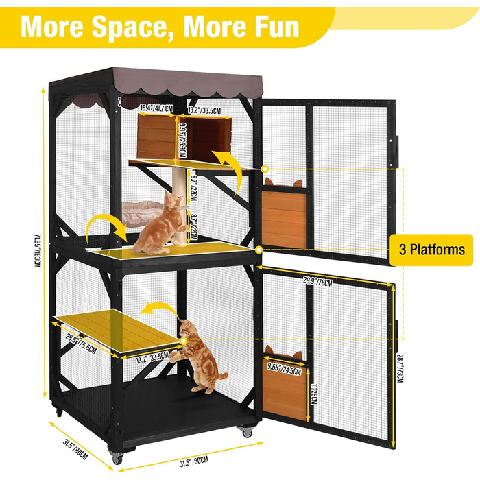 Кітче (Catio) для котів X-ZONE: вулиця, будинок, ліжко, дряпка, 80x80x182.5 см (сірий)