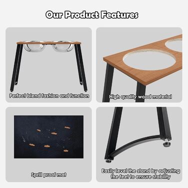 Підвищені годівниці для собак великих та надвеликих порід, з нековзною основою, об'єм 2.863 мл (46 см), коричневий колір.