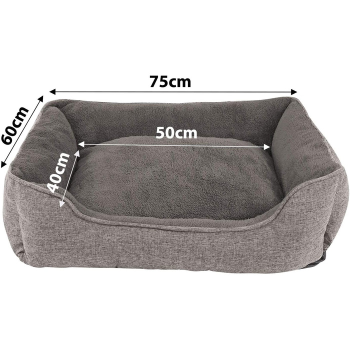 М'яке ліжко для собак та котів Lionto, сіре, 75x60 см, знімний чохол, антиковзаюче дно