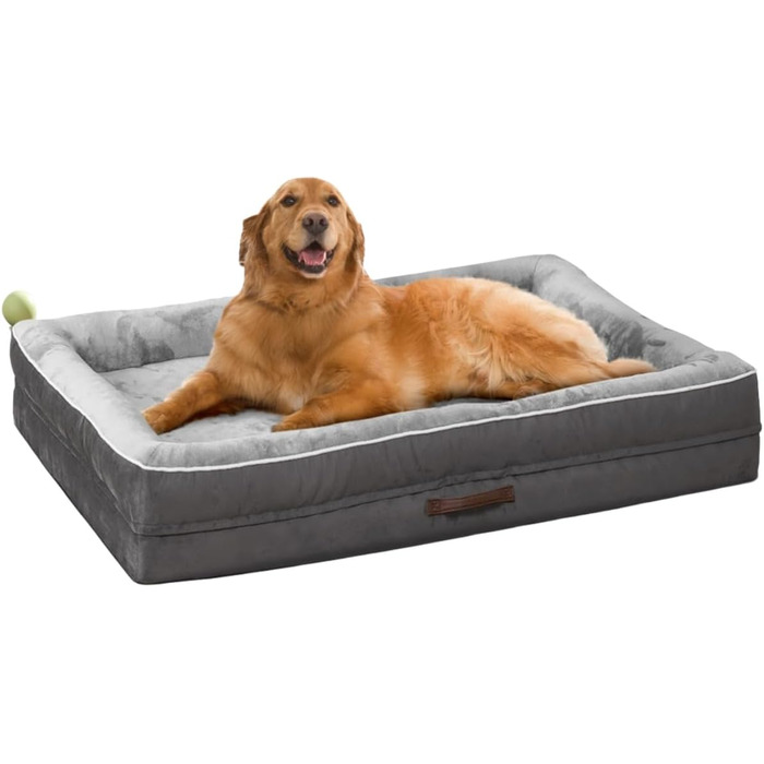 Ортопедичне ліжко для собак великих порід, кошик для собак, що можна прати, з піною у формі яйця, водовідштовхуване ліжко для собак з неслизьким дном та чотиристоронньою подушкою (сірий, 61x91x18 см)