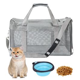 Транспортний бокс для котів та собак BYZESTY, складаний, 42 x 27 x 28 см, сірий (з мискою)