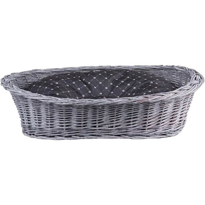 Корзина для собак та котів з плетеної лози, 80x60x26 см (Сірий/Чорний)