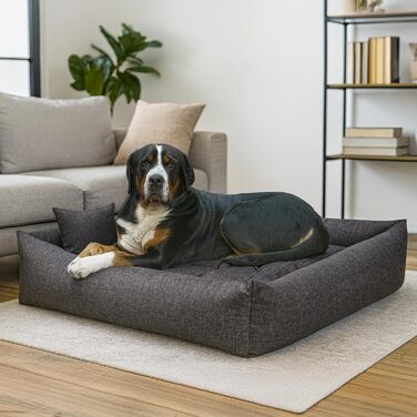 Лежанка для собак водонепроникна - лежанки для маленьких та великих собак - лежанка для собак з неслизьким дном - собачий кошик, лежанка 120x90x20 чорне лляне полотно