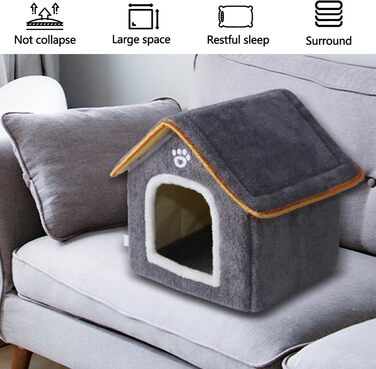 Кімната для домашніх тварин Galatée: тепле ліжко-печера для котів, миле складне котяче будиночок, зручне ігралу для собак, цуценят, кошенят та кроликів (M, сірий)