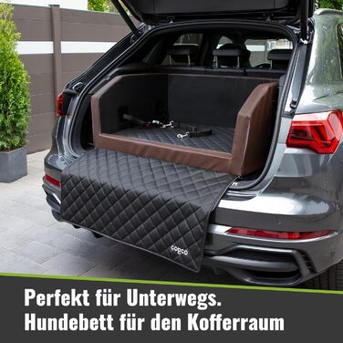 Автоматичне ліжко для собак CopcoPet у багажник, 70x55x38 см, штучна шкіра, захист багажника, водовідштовхувальне, стійке до подряпин, з захисним покриттям, для подорожей (Коричневий/Чорний, 100x90 см з системою ременів)