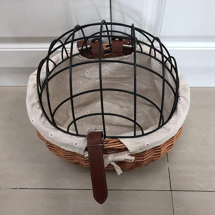 Корзина на кермо велосипеда для собак та котів - плетені ручки, тканинний матеріал, зручна для перевезення домашніх тварин