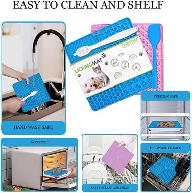 Килимок для собак з міцними присосками, заспокоює, преміум-якість, 2 шт., з лопаткою та щіткою, повільний годівник, підходить для купання, дресирування та догляду, блакитний