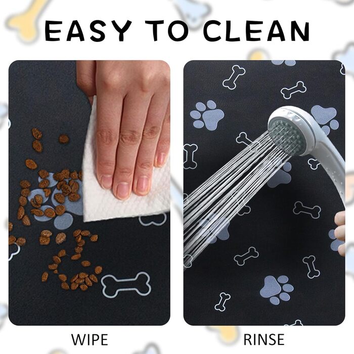 Килимок для годівлі собак та котів, неслизький, швидковисихаючий, поглинаючий, 46 x 30 см, Чорний