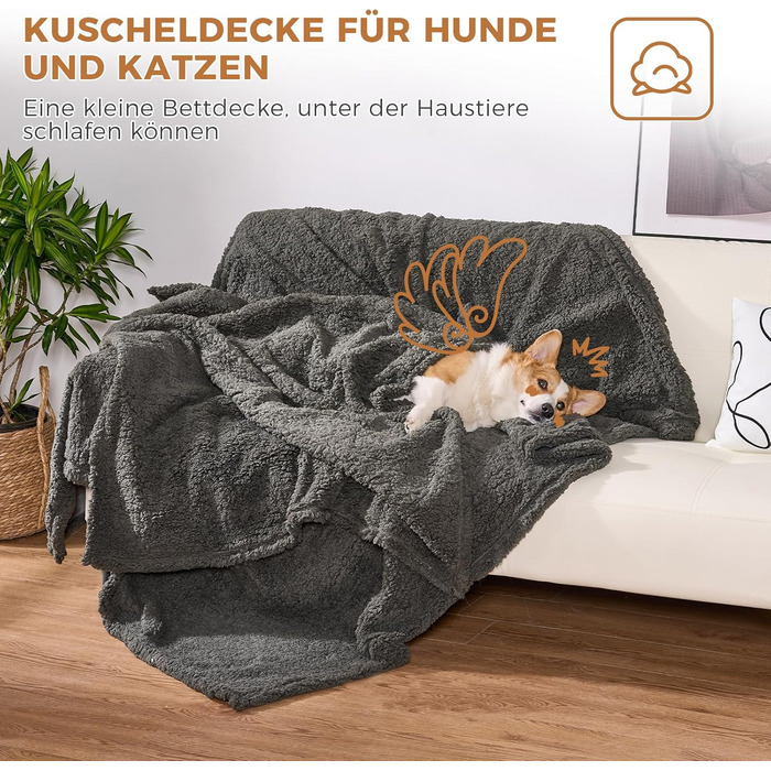 Водонепроникний килимок для собак, миючий, 120 x 100 см, двосторонній, для собак та котів середніх та великих порід, захист дивану та ліжка, м'який фліс Sherpa та фланель, сірий L (120 x 100 см)
