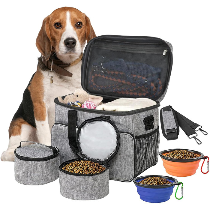 Транспортна сумка для собак та котів на 2 собак, для подорожей, з місткими кишенями та складаними мисками